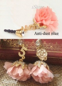 No.5 Set - 3.5mm Anti dust Ear Cap Dock Plug + Earrings - iStore