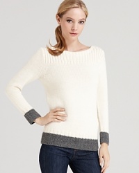 This lush Tegan sweater feels as soft as it looks and flaunts the color blocked trend of the season.