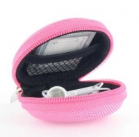 Earphone Case - Pink - Clamshell Style with Zipper Enclosure, Inner Pocket, and Durable Exterior!