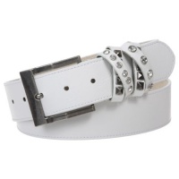 1 1/2 Inch Genuine Leather Jean Belt With Rhinestone Loop Detail Size: S - 33 Color: White