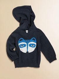 A cool, knit hoodie with an adorable racoon print is cozy and stylish.Attached hoodLong sleevesPullover styleRibbed cuffs and hemCottonMachine washImported