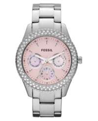 Infinite glam: this shimmering Stella collection Fossil watch features a ring of crystals and daring pink dial.