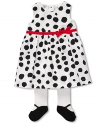 She'll be ready for her next outing in this oversized dot decorated dress plus matching tights with mock shoe design by Carter's.