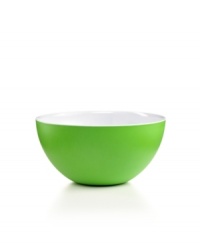 A summertime must, the Victorian cereal bowls from QSquared mix solid green and white in go-anywhere melamine.