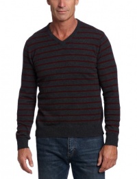 Williams Cashmere Men's 100% Cashmere Thin V-Neck sweater, Charcoal/Burgundy, Large