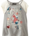 Baby Phat - Kids Girls 7-16 Print Tee With Lace, Heather Gray, Medium