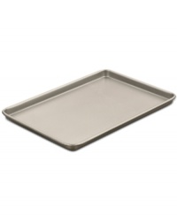 The best for your baked goods! Showoff your gourmet skills with this heavy-gauge aluminized steel baking sheet, which heats evenly and features a nonstick finish that knows when to let go & how to clean up quick & easy. A dishwasher-safe design eliminates any bother after baking, plus the thick rolled edges on the sheet prevent warping for a lifetime of use. Lifetime warranty.