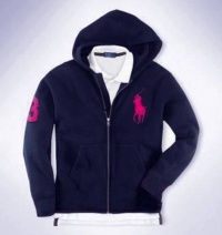 Ralph Lauren Polo Girls Big Pony Full Zip Hooded Fleece, Navy, Small(7)