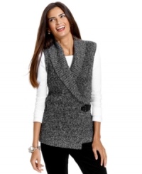 Charter Club's versatile sweater vest features a fashionable faux-wrap silhouette and a buckled detail at the waist