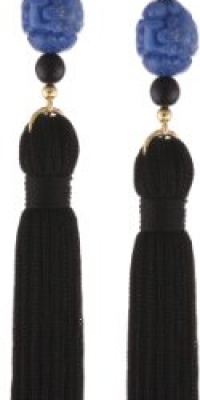 Kenneth Jay Lane Black and Lapis Bead and Tassel Drop Earrings