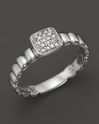 John Hardy Bedeg Silver Square Station Slim Band Ring with Diamond Pavé