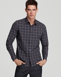 Preppy multicolored plaid in a modern fit - a go-to everyday shirt that handles solo duty with ease and layers well with a jacket.