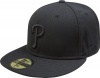 MLB Philadelphia Phillies Black on Black 59FIFTY Fitted Cap