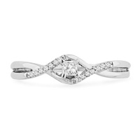 10KT White Gold Princess and Round Diamond Promise Ring (1/6 CTTW)