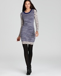 An abstract zig zag print ups the cool factor with this soft knit French Connection sweater dress.