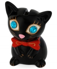 Store your hard-earned scratch in this ceramic kitty bank from Betsey Johnson. Glass crystal and a red bow tie accent, plus gold-tone details enhance the cuteness factor. Item comes packaged in a signature Betsey Johnson Gift Box. Approximate height: 3-3/4 inches.