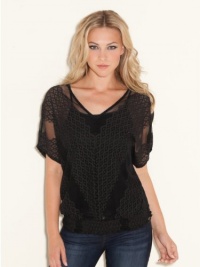 GUESS Quintessa Short-Sleeve Top, JET BLACK (SMALL)