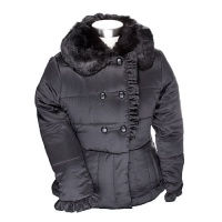 Rothschild Girls Faux Fur Trim Quilted Polished Jacket - Black (Small)