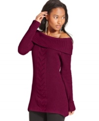 From the cowl neckline to the long tunic style, Say What?'s ribbed sweater has everything a girl wants in a favorite winter pullover.