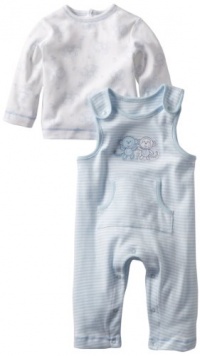 Little Me Baby-Boys Newborn Monkey Overall Set, White/Light Blue, 3 Months