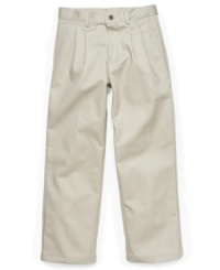 These uniform-friendly twill pants from Izod offer handsome style in a slimmed-down package!