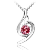 Contessa Bella Fancy Genuine 18k White Gold Plated Pink Swarovski Austrian Crystal Element Beautiful Swirl Women Charm Pendant Necklace Elegant Silver Color Crystal Fashion Jewelry