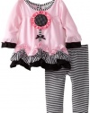 Rare Editions Baby Girls Newborn Stripe Leg Set, Pink/Black, 3-6 Months