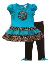 Rare Editions Baby-Girls Infant Turquoise Brown Leopard Flower Leggings set, 24 Months