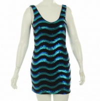 As U Wish Sequin Striped Dress Black/Turquoise Large