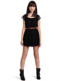 My Michelle Juniors Lace Dress With Woven Pleather Belt