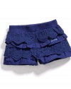 GUESS Kids Girls Tiered Ruffle Short-Shorts (12 - 24M), DARK BLUE (18M)