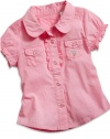 GUESS Kids Girls Baby Woven Tie-Front Top (12 - 24m), PINK (18M)