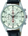 Seiko Men's SNDC87P2 Leather Synthetic Analog with White Dial Watch