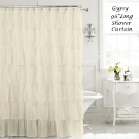 Cream 96 Long Gypsy Shabby Chic Ruffled Fabric Shower Curtain