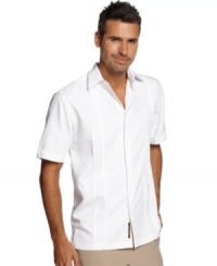 This shirt with embroidered panels by Cubavera will give you cool casual and refined style.