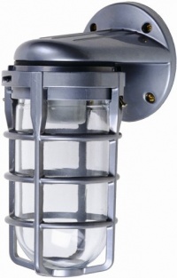 Designers Edge L1707 Outdoor Weatherproof Industrial Wall Mount Light Fixture with Metal Cage Bulb Protector, 150-Watt