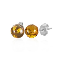 Bling Jewelry Amber Gemstone Ball Stud Earrings Stainless Steel 8mm