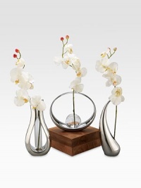 A graceful teardrop of softly shaped alloy curls around single flower stem, elevating that one bud into a stunning work of art. Includes silk orchid Metal alloy 12H X 3½ diam. Imported 