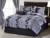 Nanshing America 7 Pieces Grey and Black Embroidery Floral Comforter 106 X 92 bed-in-a-bag Set King Size Bedding