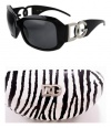 DG Eyewear Black Sunglasses and 1 Zebra Hard Case with Free Micro Fiber Bag