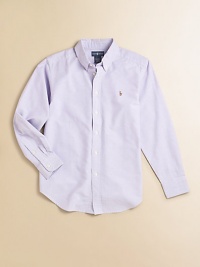 Rendered in cotton oxford, this signature style features multicolored pony embroidery for a sporty touch.Button-down collarLong sleeves with single-button cuffsButton-frontBox-pleated backShirttail hemCottonMachine washImported Please note: Number of buttons may vary depending on size ordered. 