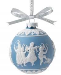 In true blue and white porcelain, this Wedgwood ornament embodies the true feeling of the season with the embossed saying: Merry Christmas and Happy New Year.