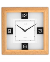 Streamline your day with this square wall clock combining a sleek wooden frame and frosted glass face. Black hands and stenciled numerals complete the contemporary timepiece from Opal Clocks.