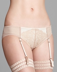 With removable garter straps, these lace and mesh panties from Wacoal make a sultry statement under skirts or in the boudoir. Style #848186.