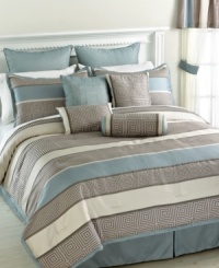 A contemporary look defines this Franklin comforter set, featuring a mod square design in a soothing palette. Comes complete with an expansive assortment of coordinating components.