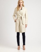 Channel ladylike elegance in this classic wool-blend coat with a stand collar, self-belt and textured twill trim. Stand collarHidden hook-and-eye closuresLong sleevesSelf-beltFront slash pocketsAbout 36 from shoulder to hemCotton/wool/linenMachine washImported of Italian fabricSIZE & FITModel shown is 5'10 (177cm) wearing US size 4. 