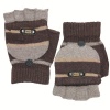 Men's Striped Pop-Top Convertible Knitted Acrylic Fingerless Mitten Gloves - Brown