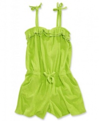 Pink Platinum Girls Swim Coverup Terry Cloth Romper - Lime (Size 10/12)