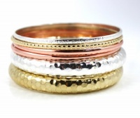 Style&co. Bracelet Set, Tri-Tone Hammered Bangle Bracelets