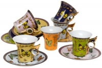 Yedi Houseware Classic Coffee and Tea Butterfly Teacups and Saucers, Set of 6